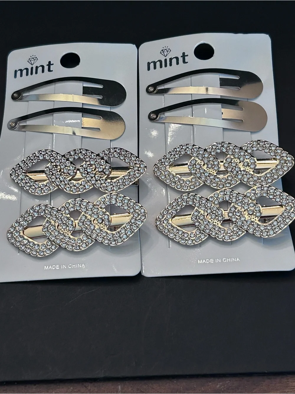 Mint Golden Rhinestone Chain-Link Hair Clips - Set of Two - NWT